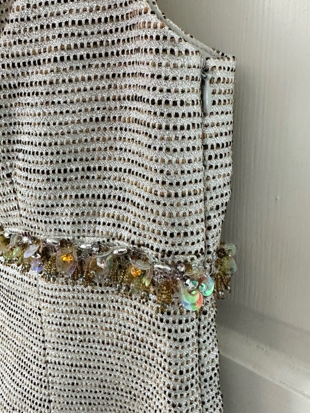 Trina Turk Metallic Tweed Garreth Shift Dress Beaded Embellished Sequins Size 10 - Picture 6 of 14
